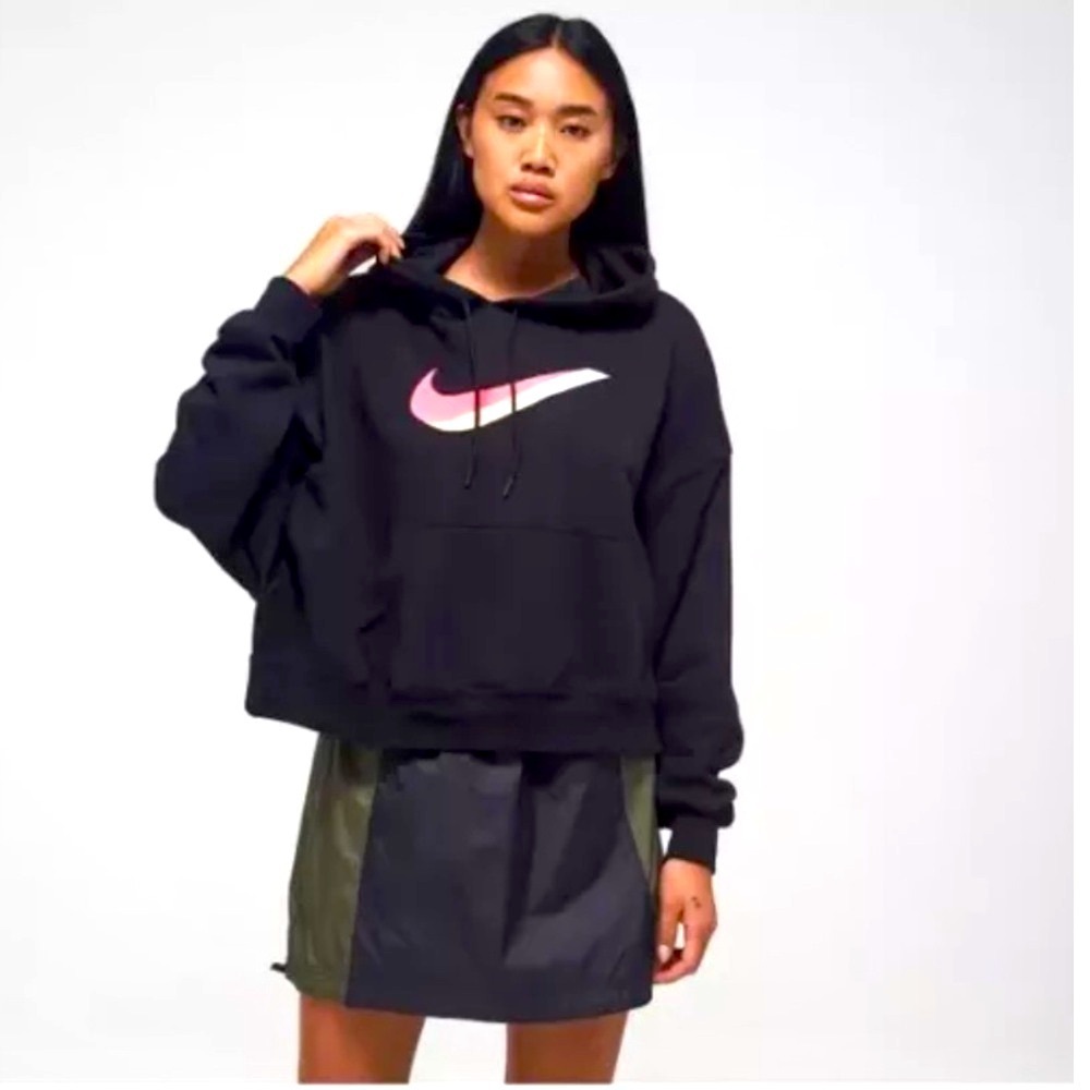 Nike Sportswear Icon Clash Fleece Hoodie  Large Logo Black -& Pink SZ Small